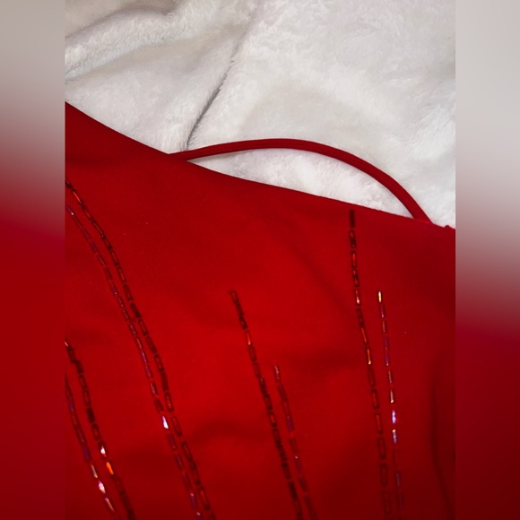 Niki Lavis One Shoulder Red Beaded Gown - Picture 4 of 14